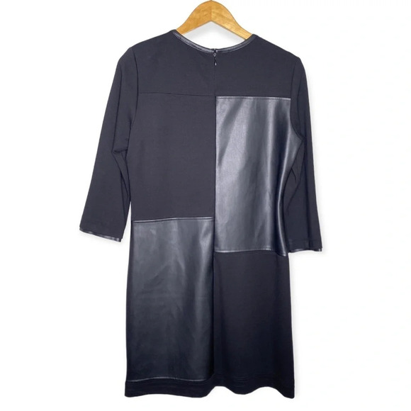 Peace of Cloth NY Black Faux Leather Michaela Patchwork Knit Dress Size Small - Picture 10 of 12